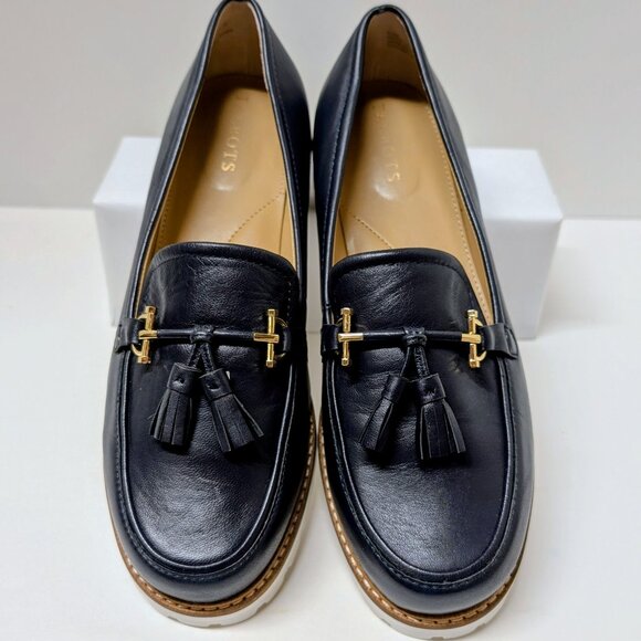 Talbots Laura Tassel Soft Nappa Loafers in Navy Blue & White - Picture 7 of 16